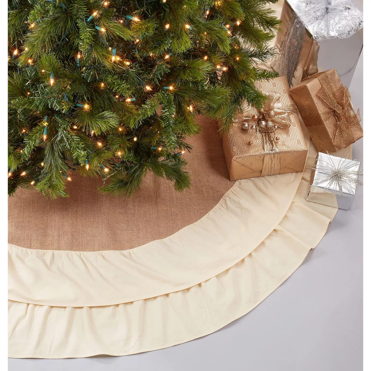 Saro Lifestyle Saro Lifestyle Cotton and Jute Christmas Tree Skirt With Ruffled Edge | Target