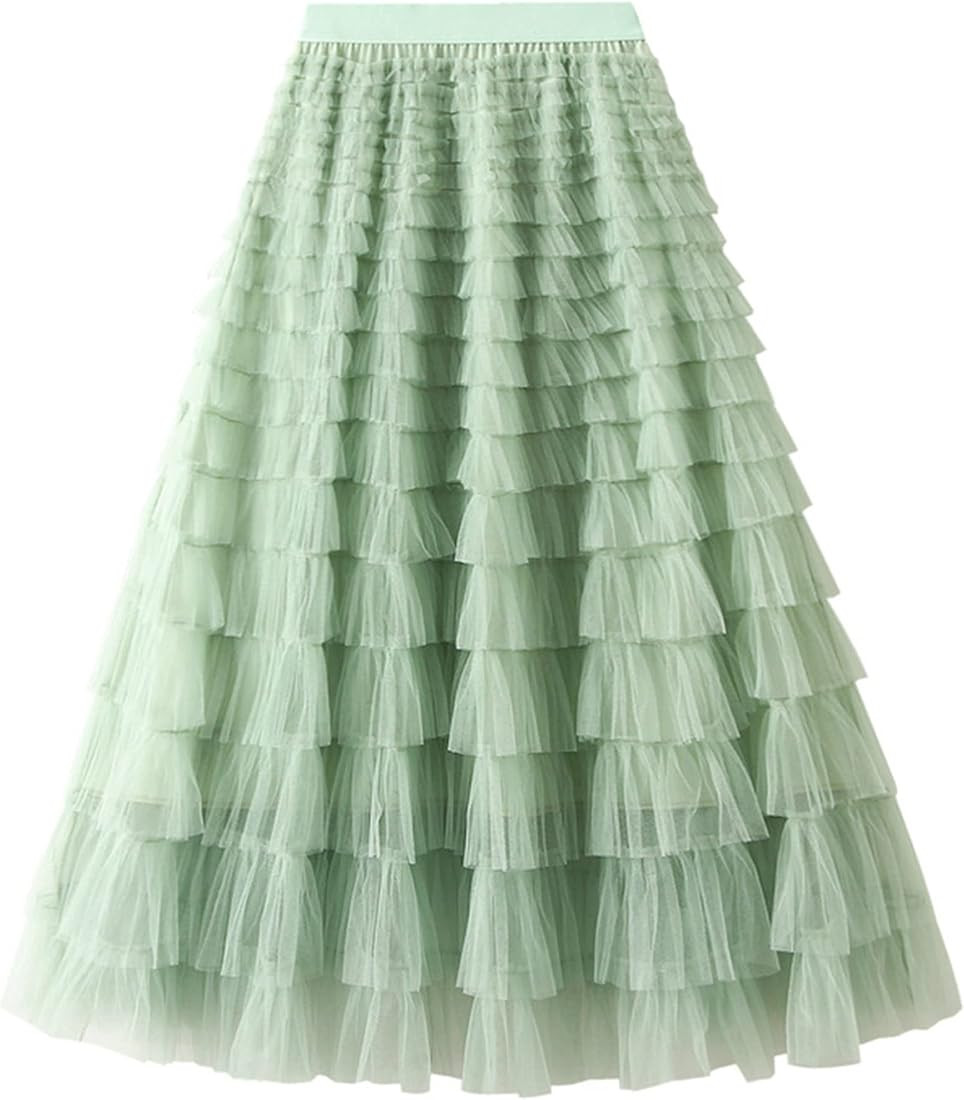 Dirholl Women's A-Line Fairy Elastic Waist Polyester Spandex Midi Skirt | Amazon (US)