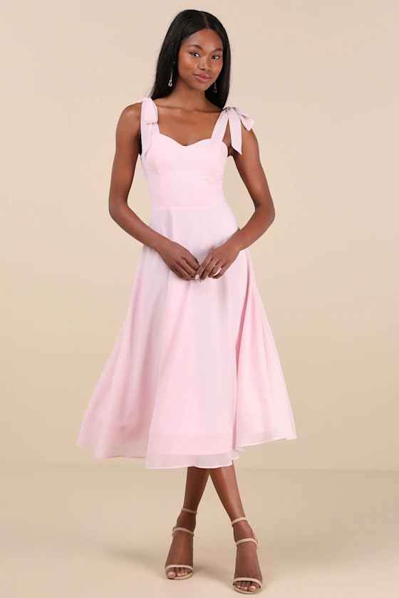 Sophisticated Charisma Light Pink Tie-Strap A-Line Midi Dress | Lulus