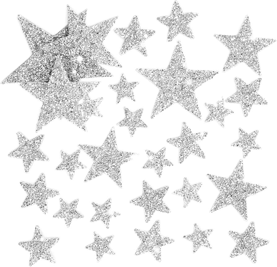 TORC 32Pcs Iron On Glitter Star Patches - Silver Rhinestone No Sew Appliques for Hats, Clothing, ... | Amazon (US)