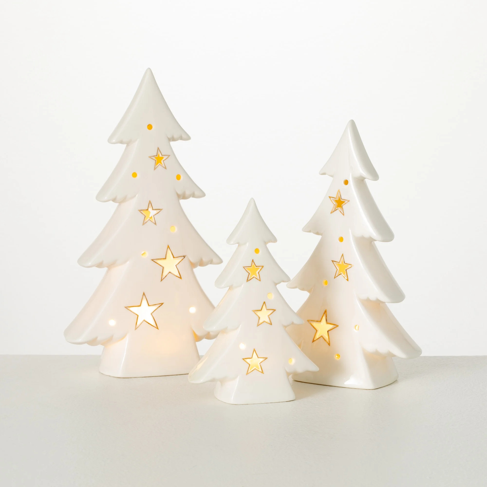 6.25"H, 8.5"H and 10"H Sullivans Lighted Porcelain Fir Tree - Set of 3, White | Walmart (US)