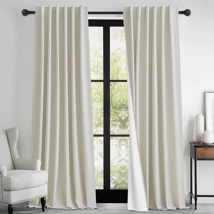 RYB HOME Natural Linen Blended Curtains 84 inch Long 2 Panels Set, 100% Blackout Burlap Look Curt... | Amazon (US)