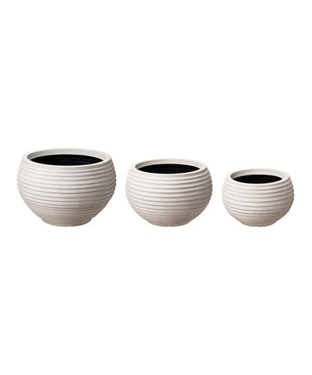 White Ribbed Graduated Round Planter - Set of Three | Zulily