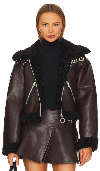 Cropped  Sherpa Moto Jacket in Dark Patina & Black Sherpa | Revolve Clothing (Global)