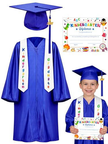 QZYL Kindergarten Graduation Cap and Gown Set, 2025 Kids Graduation Outfit with Tassel and Certificate for Kindergarten | Amazon (US)