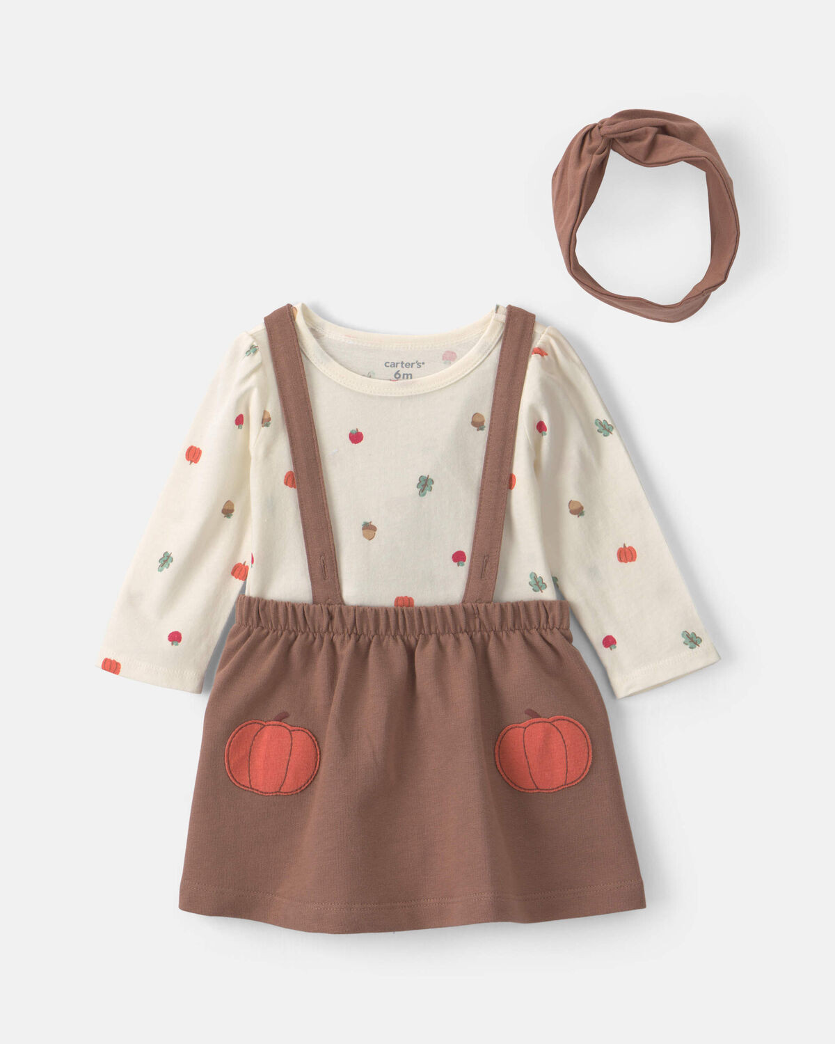Baby Girl 3-Piece Thanksgiving Long-Sleeve Dress Set - Cream/Brown | Carter's Inc