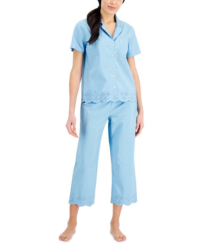 Charter Club Cotton Eyelet-Trim Capri Pants Pajama Set, Created for Macy's & Reviews - All Pajama... | Macys (US)