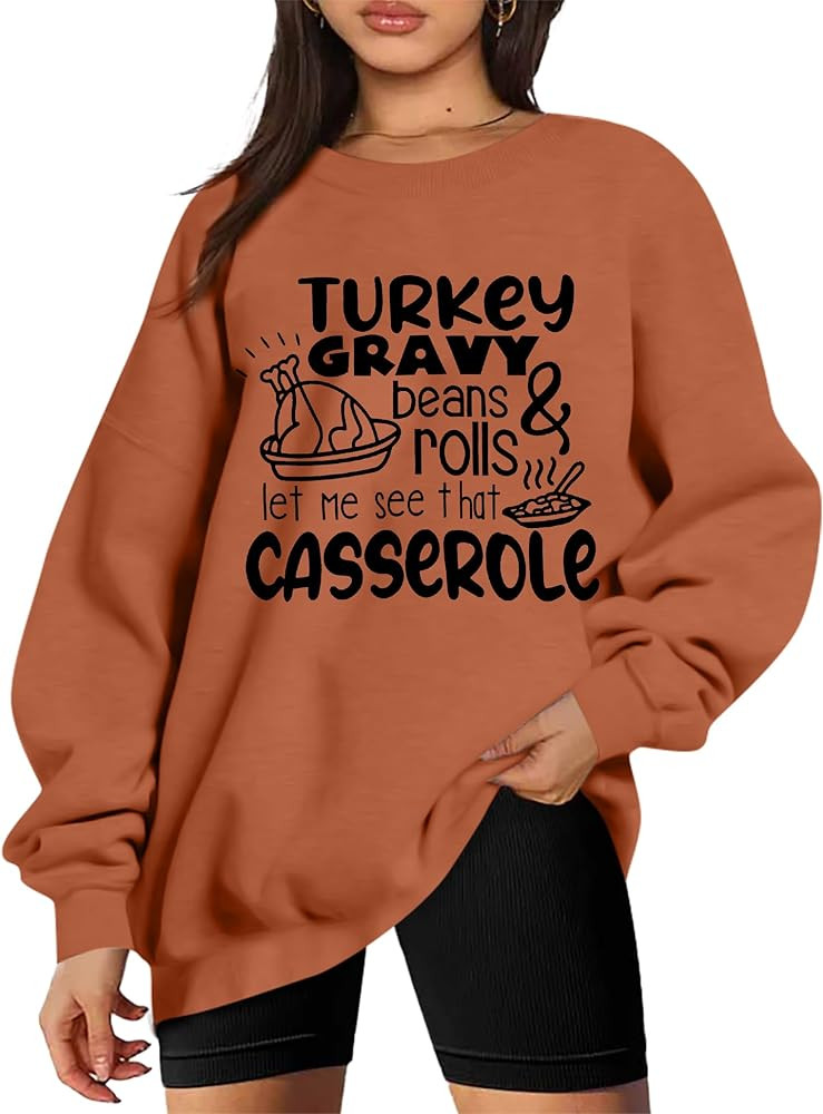 KNEYATTA Thanksgiving Sweatshirt Women Turkey Print Sweatshirt Fall Thankful Tee Tops | Amazon (US)