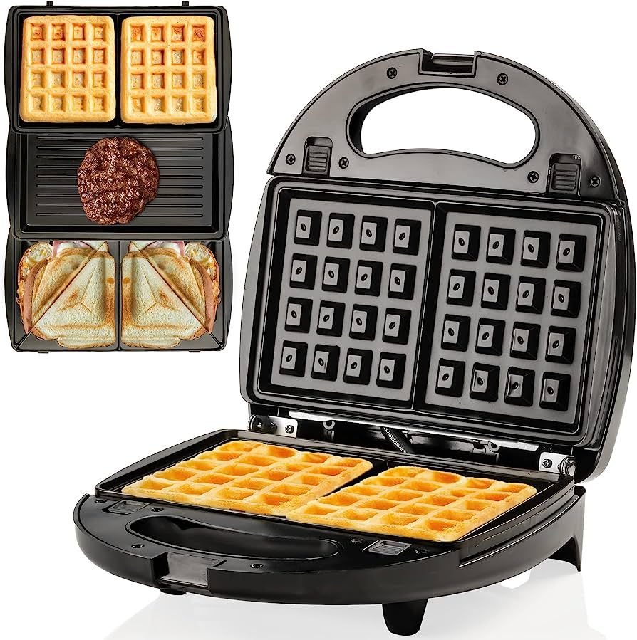 OVENTE Electric Sandwich Maker, Panini Press Grill and Waffle Iron Set with 3 Removable Non-Stick... | Amazon (US)