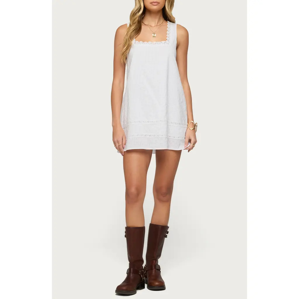 EDIKTED Doroh Lace Trim Minidress in White at Nordstrom, Size X-Small | Nordstrom