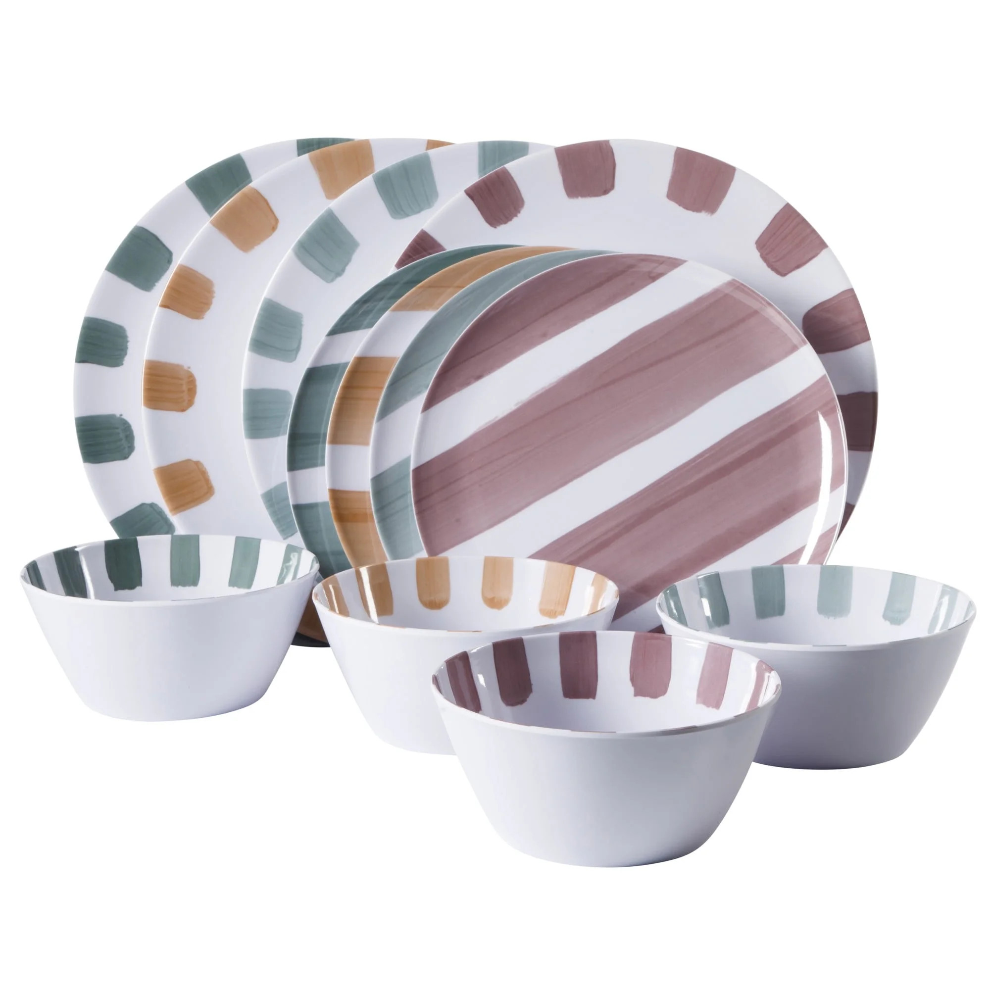 Gibson Home Cottage Stripes 12 Piece Unbreakable Melamine Plates and Bowls Dinnerware Set - Outdo... | Walmart (US)