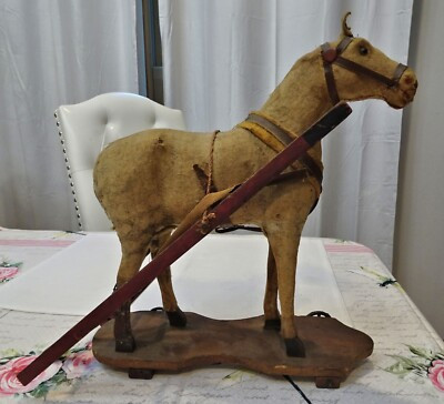 Antique Primitive Stuffed Horse Toy on Wheels | eBay US