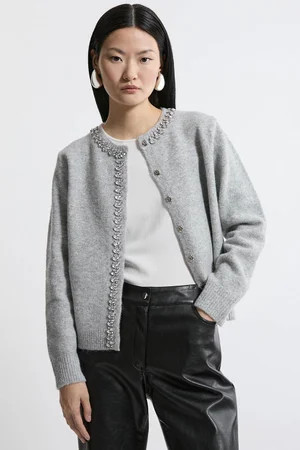Embellished Trim Cosy Knit Cardigan | Karen Millen US