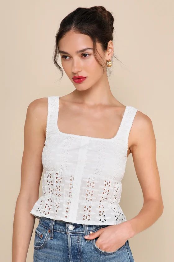 Darling Perspective White Eyelet Embroidered Sleeveless Top | Lulus