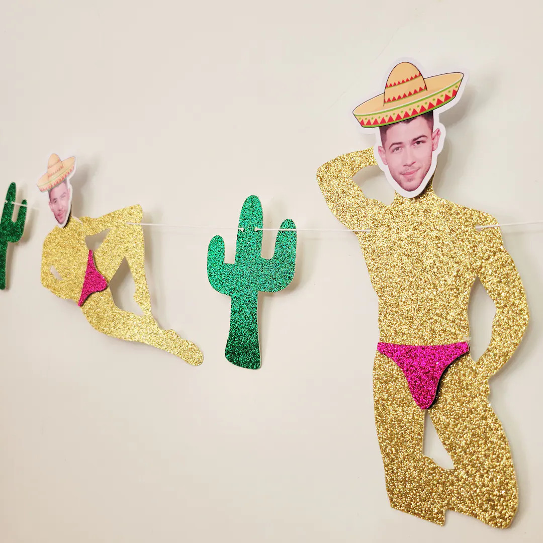 Final Fiesta Bachelorette Party Groom Face wearing Sombrero Stripper Banner with Cactus, Mexico B... | Etsy (US)