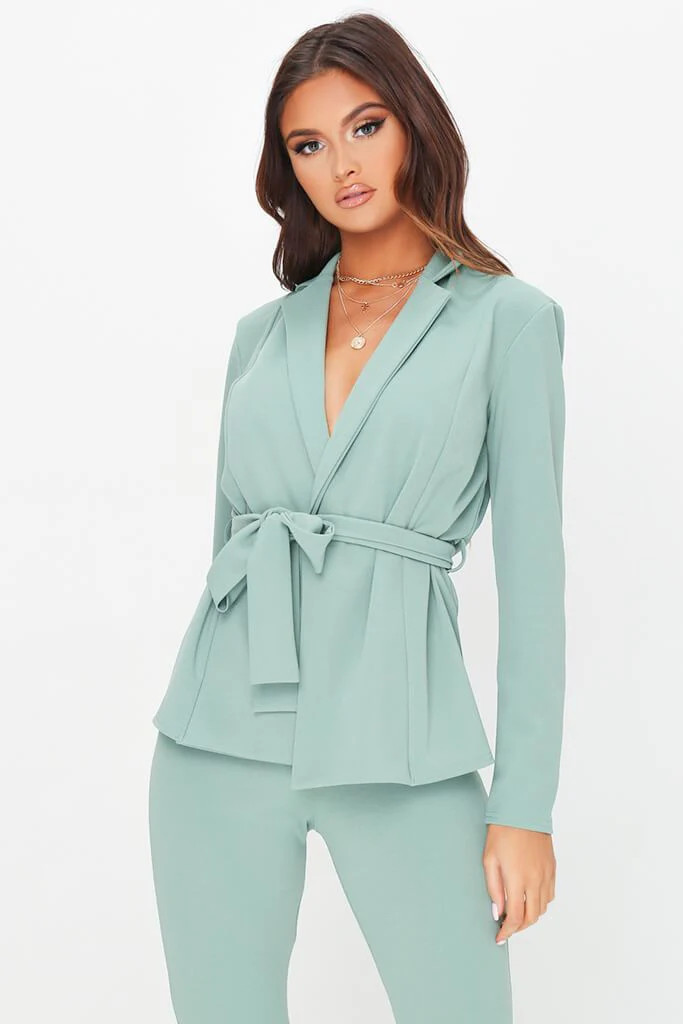 Sage Scuba Wrap Front Blazer | ISAWITFIRST