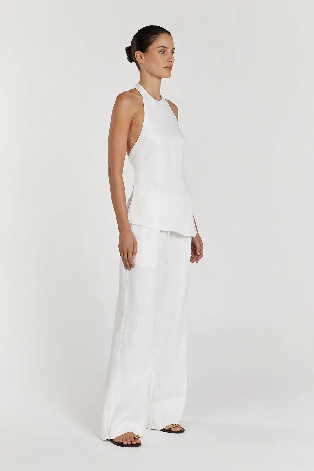 GINA WHITE LINEN ELASTIC WAIST PANT | DISSH