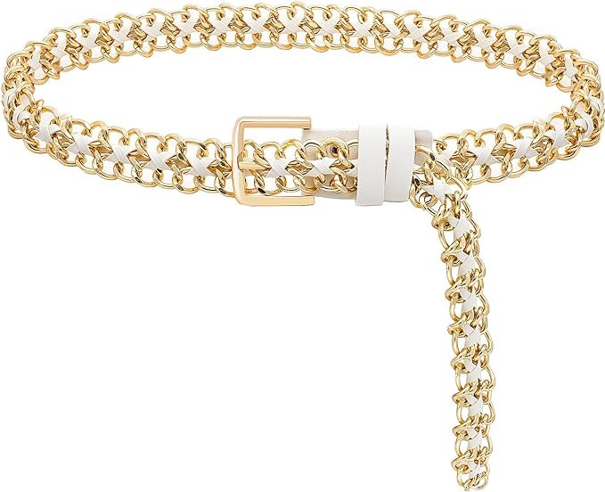 Glamorstar Gold Metal Punk Belts Leather Chain Waist Belt for Women Dresses | Amazon (US)