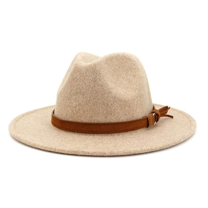 Lisianthus Womens Classic Wool Fedora with Belt Buckle Wide Brim Panama Hat | Amazon (US)