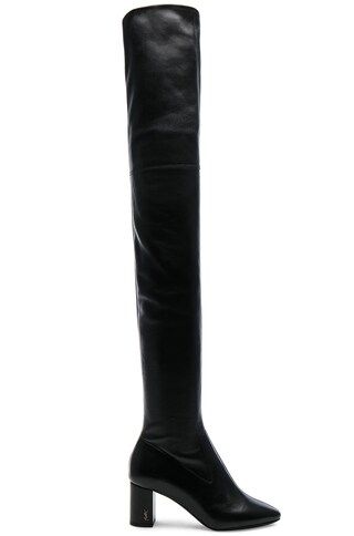 Saint Laurent Stretch Nappa Leather LouLou Thigh High Pin Boots in Black | FWRD 