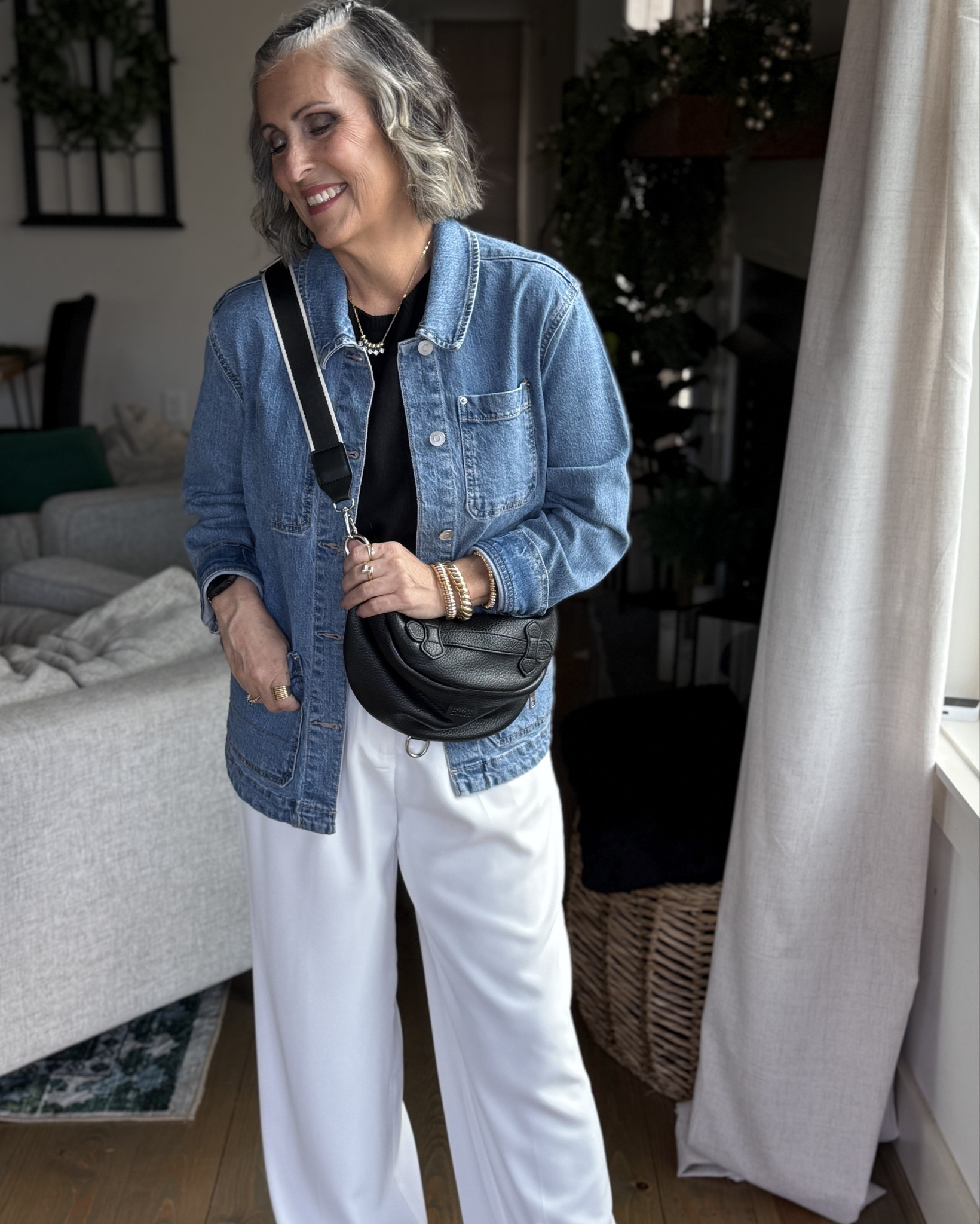 👟 Look 1 – Errands Casual
	•	Light wash denim jacket (Walmart)
	•	Black Amazon crossbody bag
	•	Black sporty sneakers

This style story works because it starts with a confident, flattering black-and-white base that allows endless versatility. The sleeveless sweater offers structure and breathability, while the wide-leg white pants provide movement and polish. Each added piece – from sneakers to heels, denim to blazer – transforms the look to meet the needs of your day. This approach simplifies getting dressed and builds a wardrobe that works as hard as you do. It’s stylish, intentional, and rooted in classic elements that will never go out of style.

#LTKStyleTip #LTKFindsUnder50 #LTKOver40