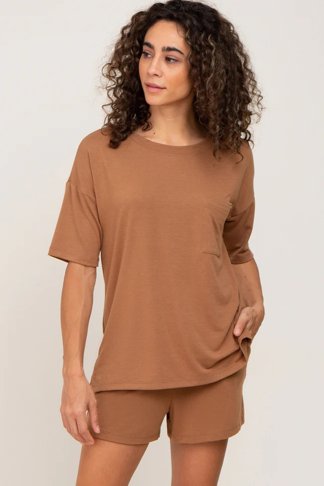 Camel Pocket Front Pajama Short Set | PinkBlush Maternity