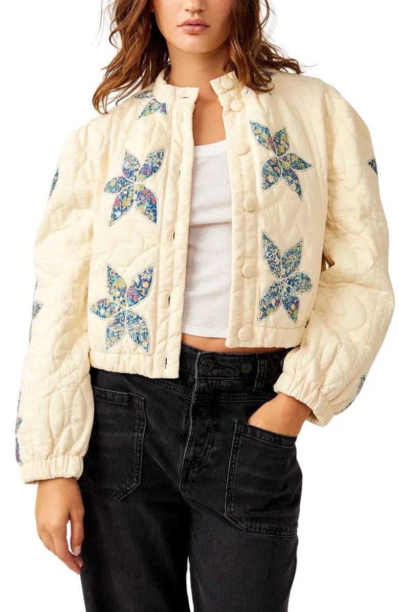 Free People Quinn Floral Accent Quilted Crop Jacket | Nordstrom | Nordstrom