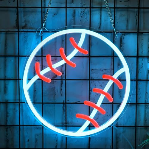 Baseball Neon Sign - Dimmable Sport Wall Decor with USB Power, Unique Gifts for Men & Boys 8-12, LED Bedroom Lights for Man Cave College Dorm Baseball Fan Accessories | Amazon (US)