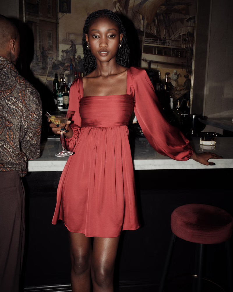 Emerson Satin Long-Sleeve Mini Dress | Abercrombie & Fitch (US)
