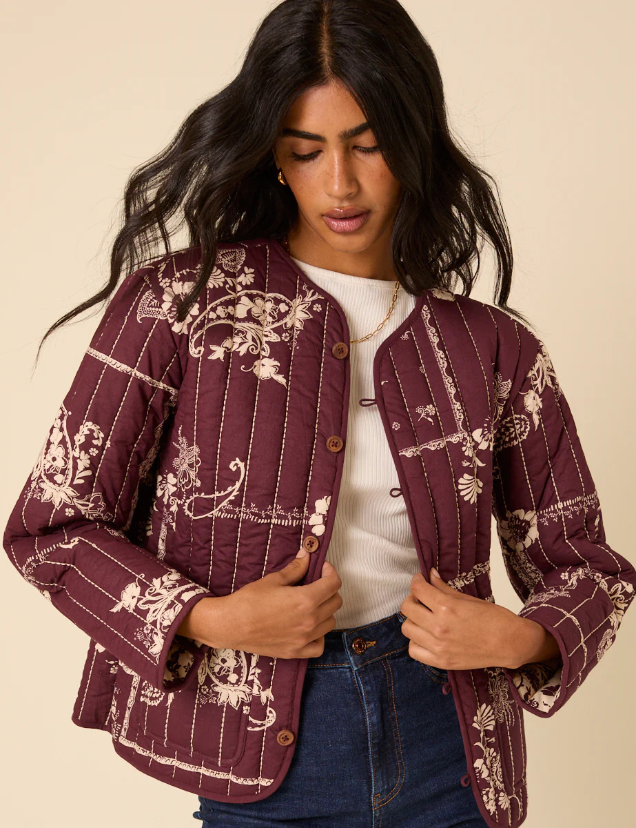 Burgundy Floral Reversible Quilted Jacket | Nobody's Child