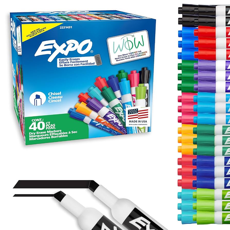 EXPO Dry Erase Markers, Low Odor Ink, Assorted Fashion Colors, Chisel Tip, 40 Count | Amazon (US)