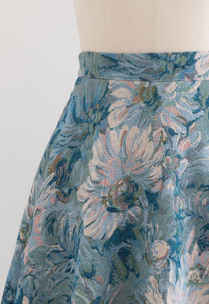 Marguerite Oil Painting Jacquard Midi Skirt | Chicwish