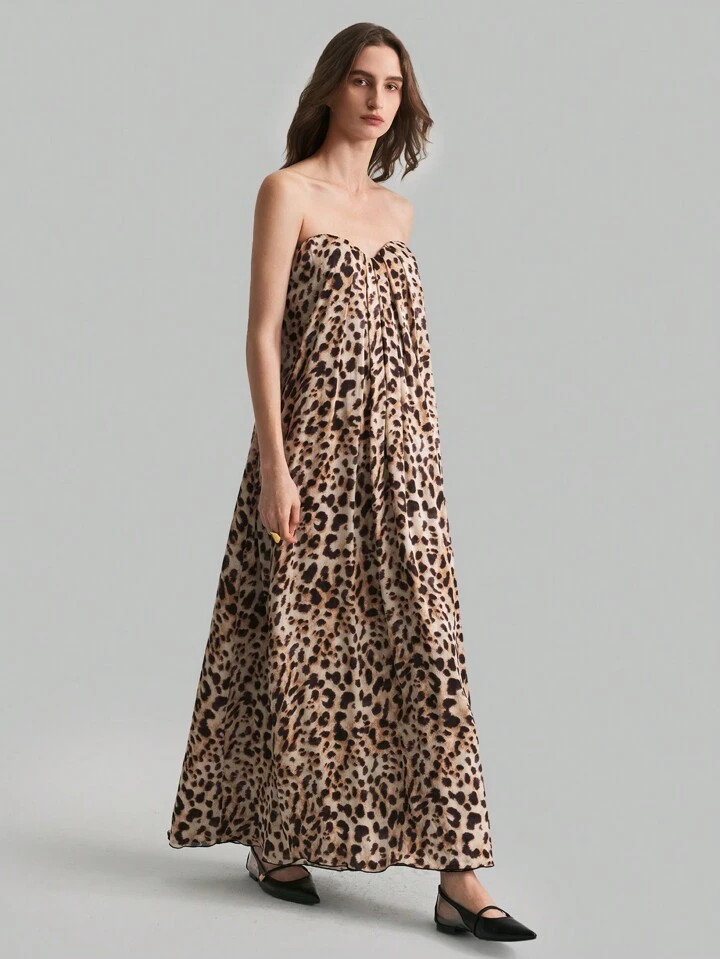Ontre Leopard Print Strapless Romantic Wild Elegant Dress Cheetah Dress | SHEIN