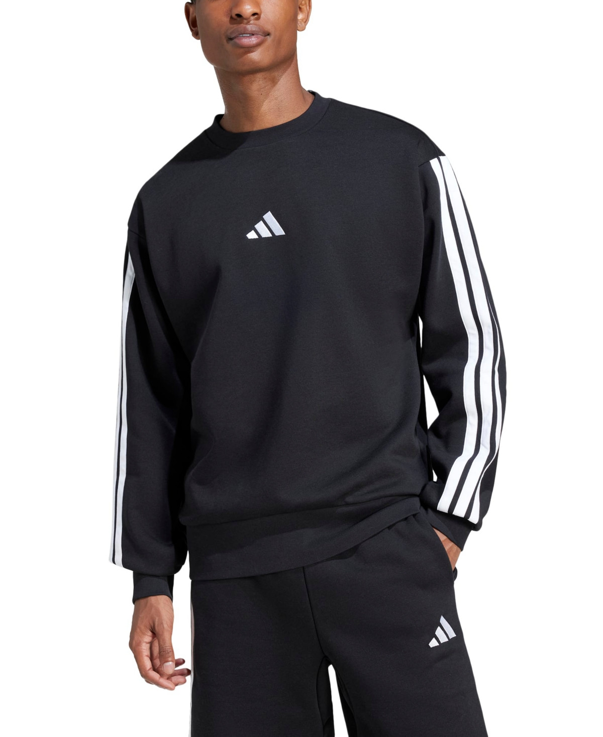 adidas Men's Essentials 3-Stripes Fleece Sweatshirt - Black / Wht | Macy's