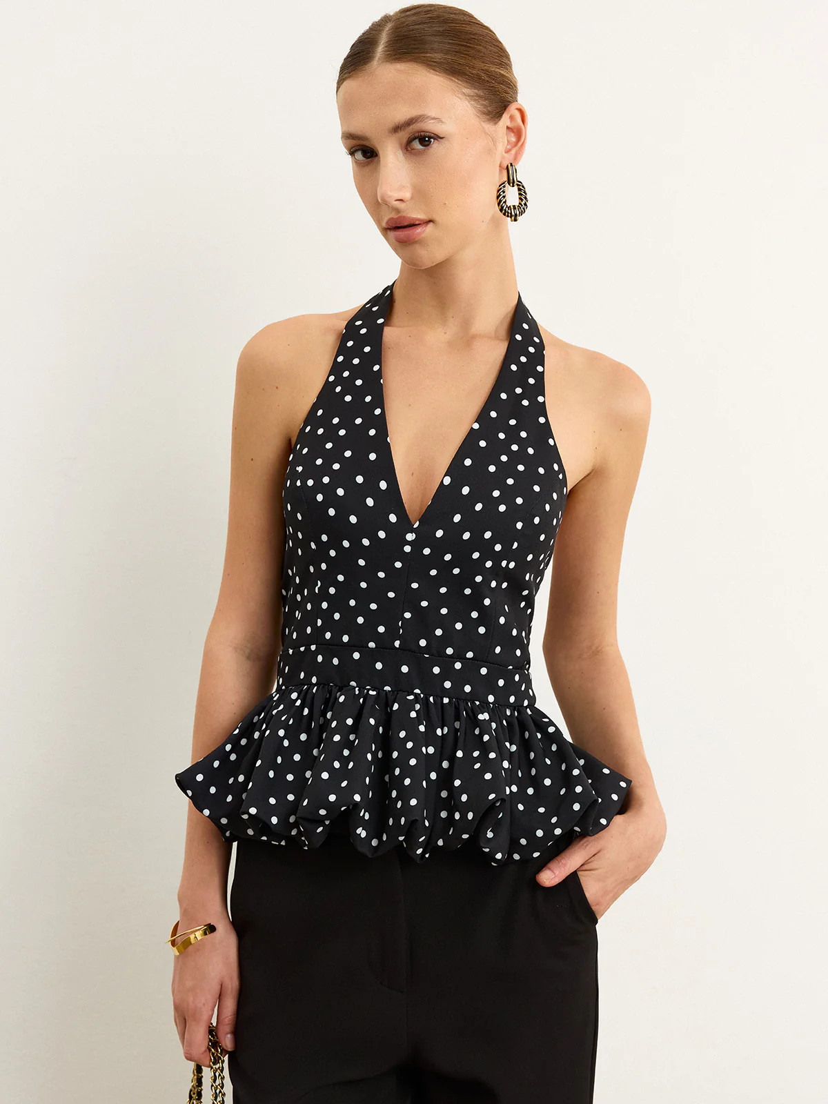 Polka Dot Halter Peplum Top | Commense