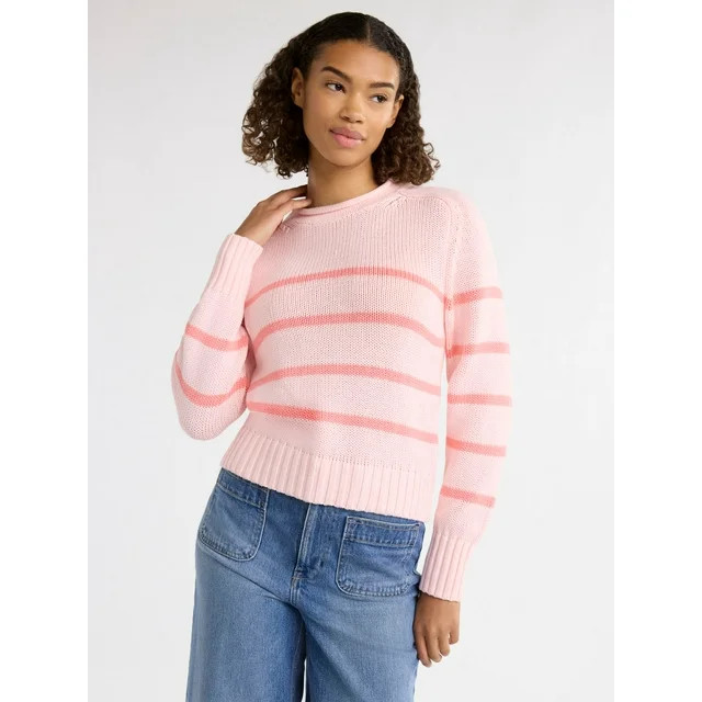 Free Assembly Women’s Cotton Saddle Shoulder Sweater with Long Sleeves, Sizes XS-2XL | Walmart (US)