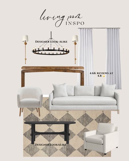Modern living room. Modern couch. Modern chair. White accent chair. Diamond pattern rug. Rustic black coffee table. Drapes. White drapes. Console table. Wooden console table. Rustic console table. Round chandelier. Black chandelier. Brass sconces.

#LTKhome #LTKsalealert