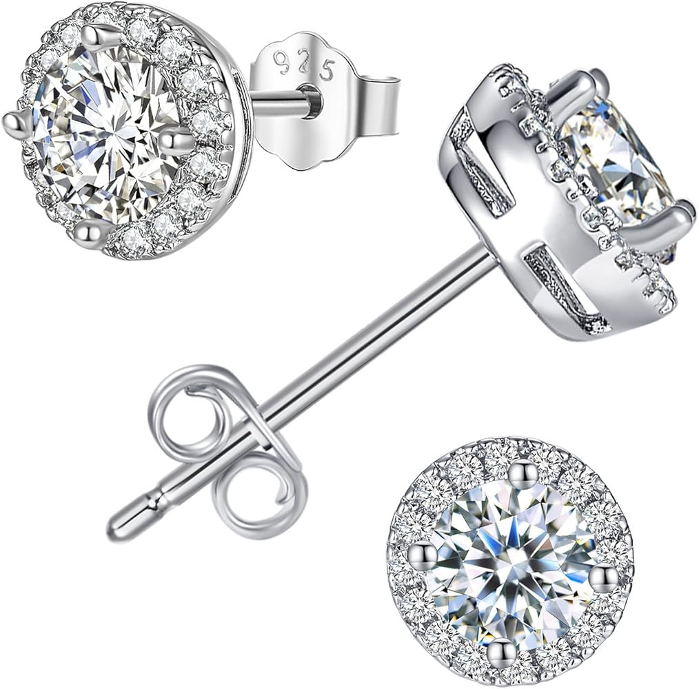 Moissanite Earrings, 18K White Gold Plated,1-3 Carat Round Cut Lab Created Moissanite Stud Earrin... | Amazon (US)