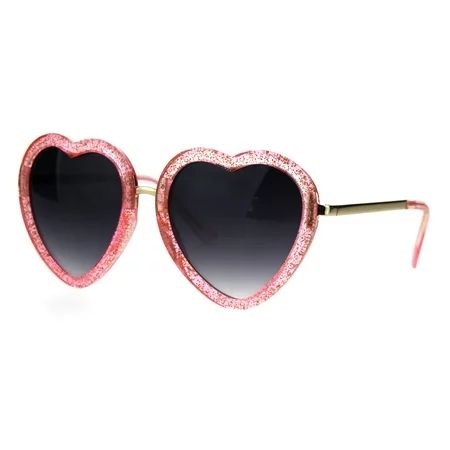 Womens Retro Valentine Love Glitter Plastic Heart Sunglasses Pink | Walmart (US)