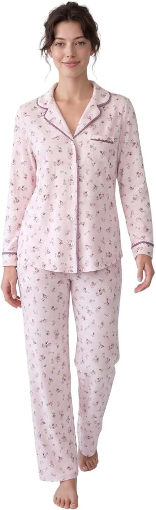 Laura Ashley Women's Plush Knit Pajamas 2 Piece Ultra Soft Brushed Long Sleeve Button Down Top an... | Amazon (US)