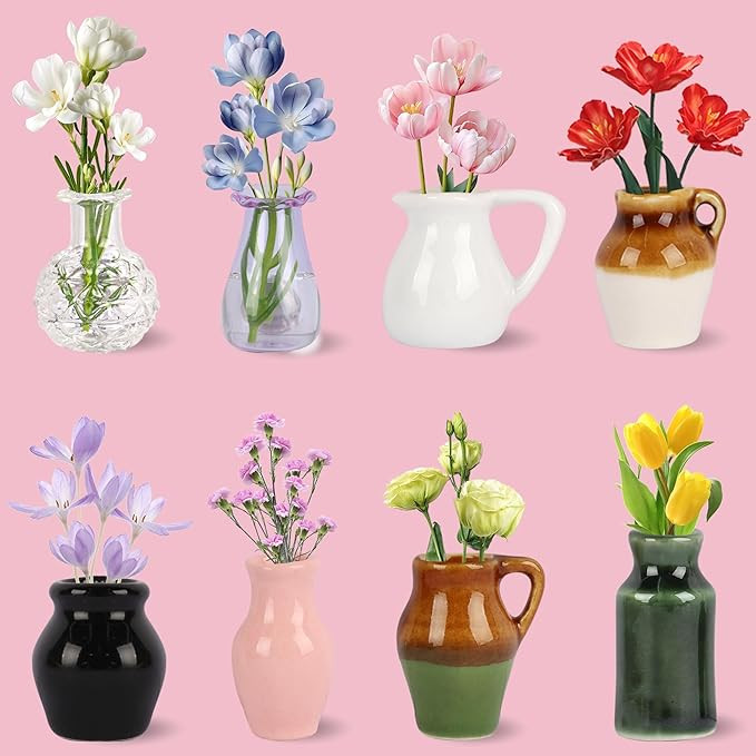 ZOYVUX Cute Ceramic Mini Vase Magnets for Fridge, Tiny Plant Vases with Flowers, Magnetic Refrige... | Amazon (US)