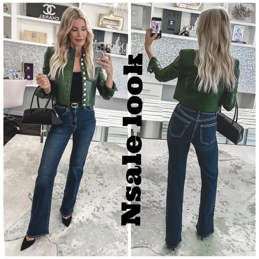 Everything in this look is from the Nordstrom Anniversary Sale, and it’s one of my favorite date night outfits! 🤎 This Alice + Olivia cropped vegan leather jacket is absolutely stunning. I love the luxe gold buttons and the flattering cropped fit—it instantly elevates any outfit. Paired with these dark-wash slim bootcut jeans, you’ll have legs for days! They’re incredibly slimming, so flattering, and the perfect denim to wear with all of fall’s rich, sophisticated colors. The best part? Everything is still in stock! I’m wearing an XS in the jacket and a 24 in the jeans. Shop the entire look before it sells out! ✨ 

#LTKOver40#LTKSaleAlert 

 

#LTKootd