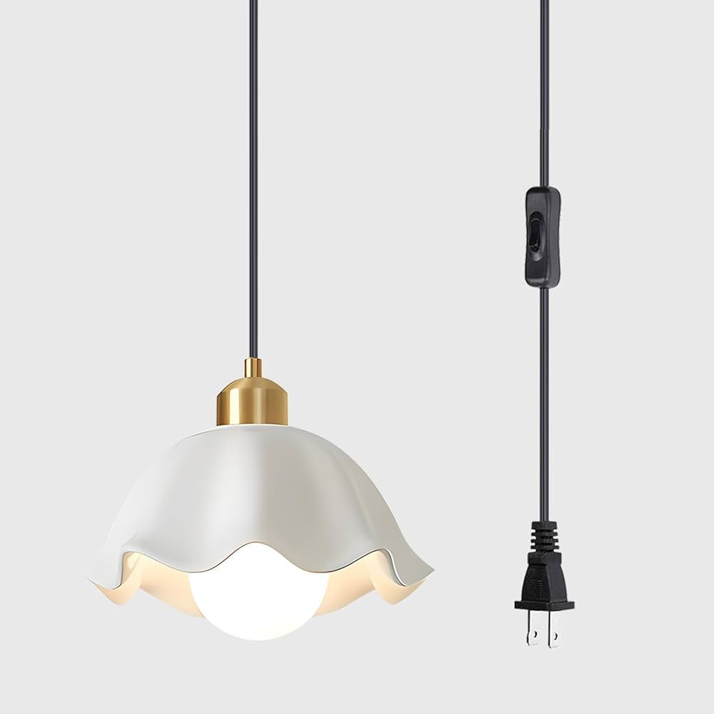 Ceramic Pulg in Pendant Light Fixture Mid Century Modern White Dome Hanging Pendant Lamp Vintage ... | Amazon (US)