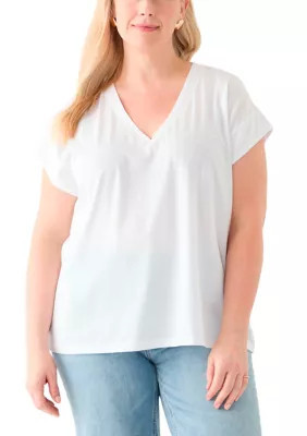 Philosophy Women's Plus Size Extended Shoulder V-Neck T-Shirt =, White, 1X | Belk