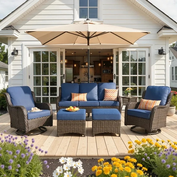Ovios 6-Piece Patio Furniture Set All-Weather Wicker Outdoor Conversation Set with Sofa Swivel Ch... | Walmart (US)