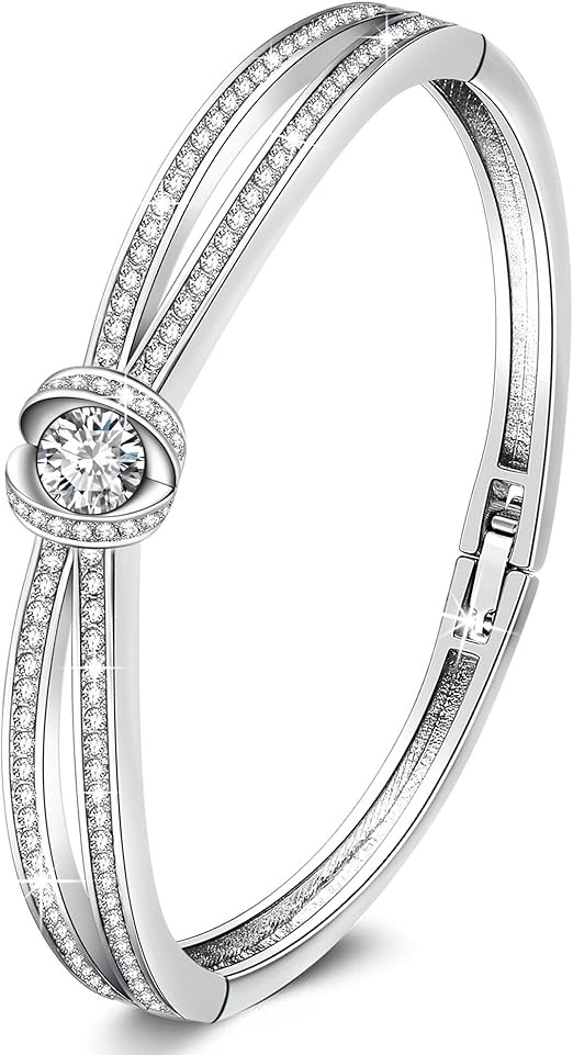 Classic Silver Bangle Bracelets for Women White Gold Plated Bracelet s Mother's Day Birthday Gift... | Amazon (CA)