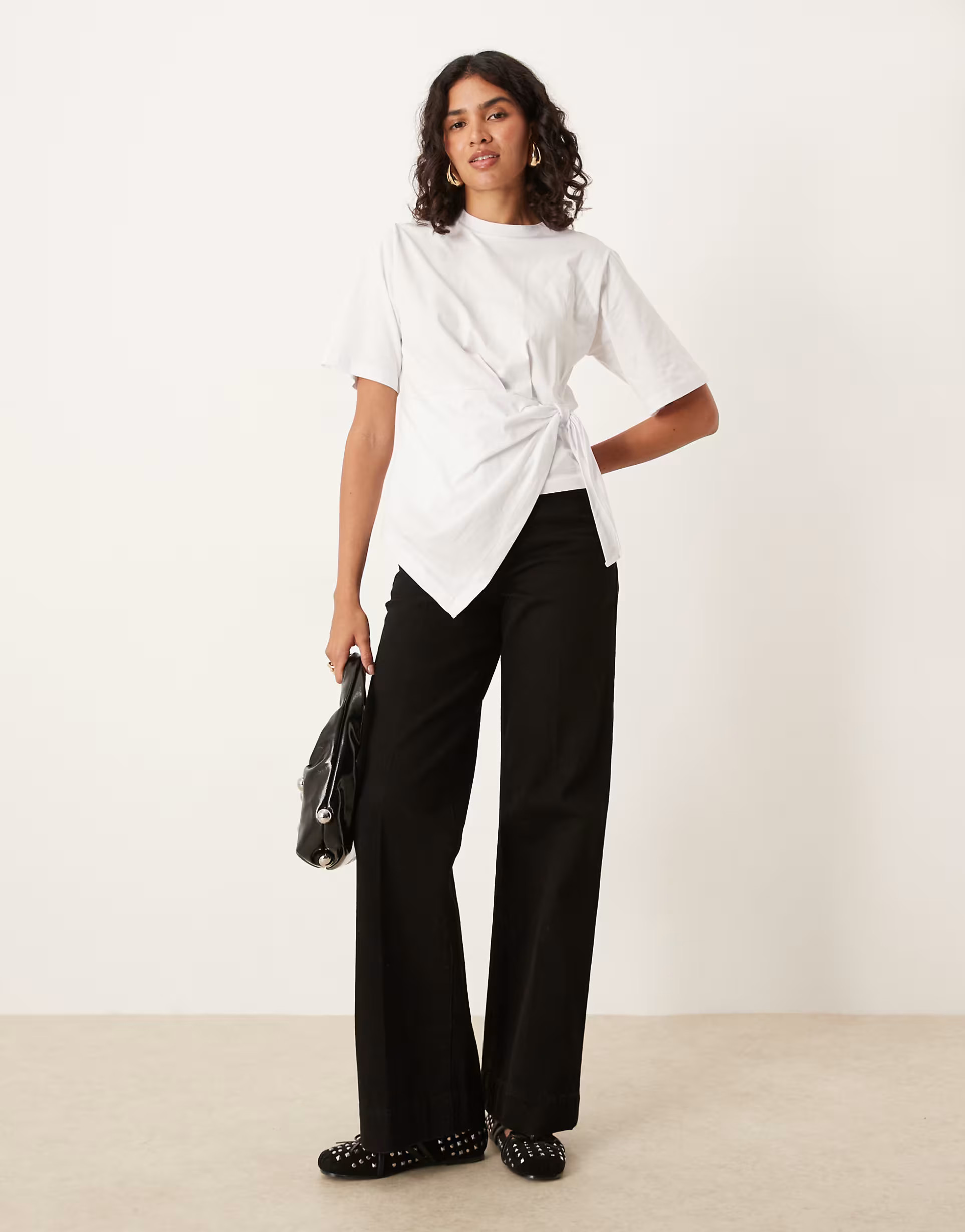 ASOS DESIGN cinched side tee with draping detail in white | ASOS (Global)