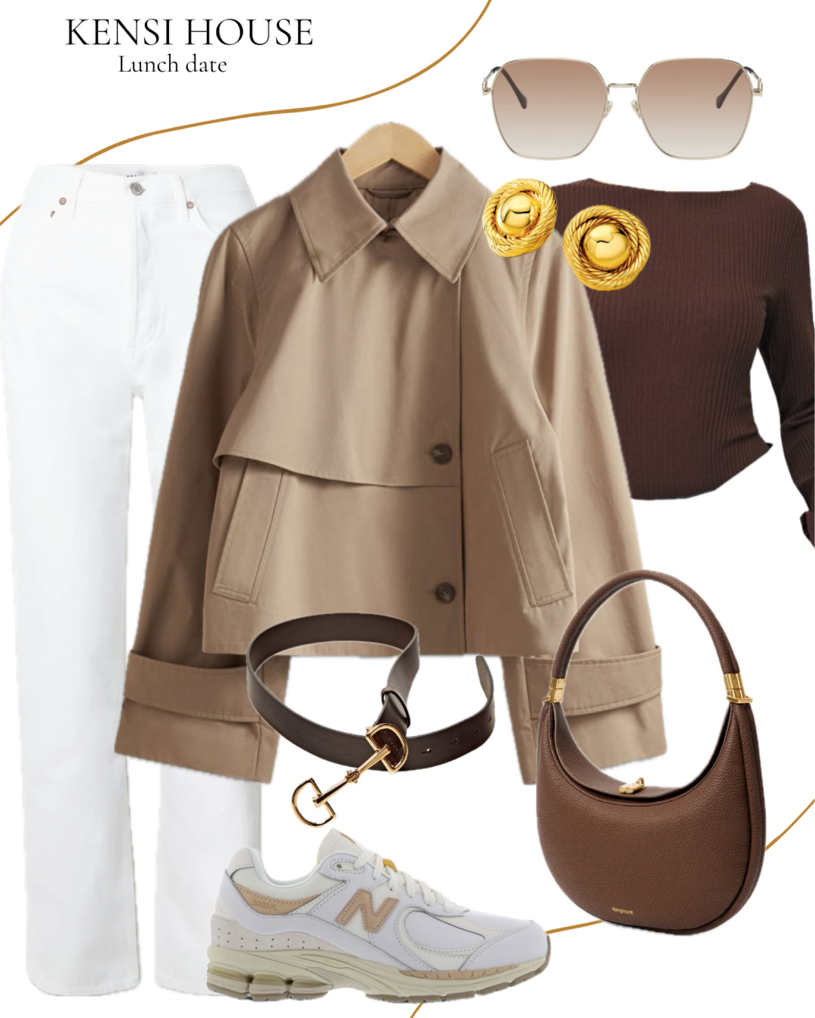 Transitional weather outfit ✨ brown tones 
Trench jacket, brown top, white jeans, brown bag, new balance shoes

#LTKstyletip #LTKSpringSale #LTKSeasonal