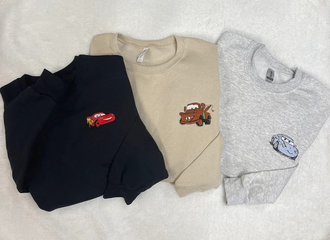 Disney's Cars Lightening McQueen, Mater or Sally Embroidered Crewneck Sweatshirt, Disney Movie, C... | Etsy (US)