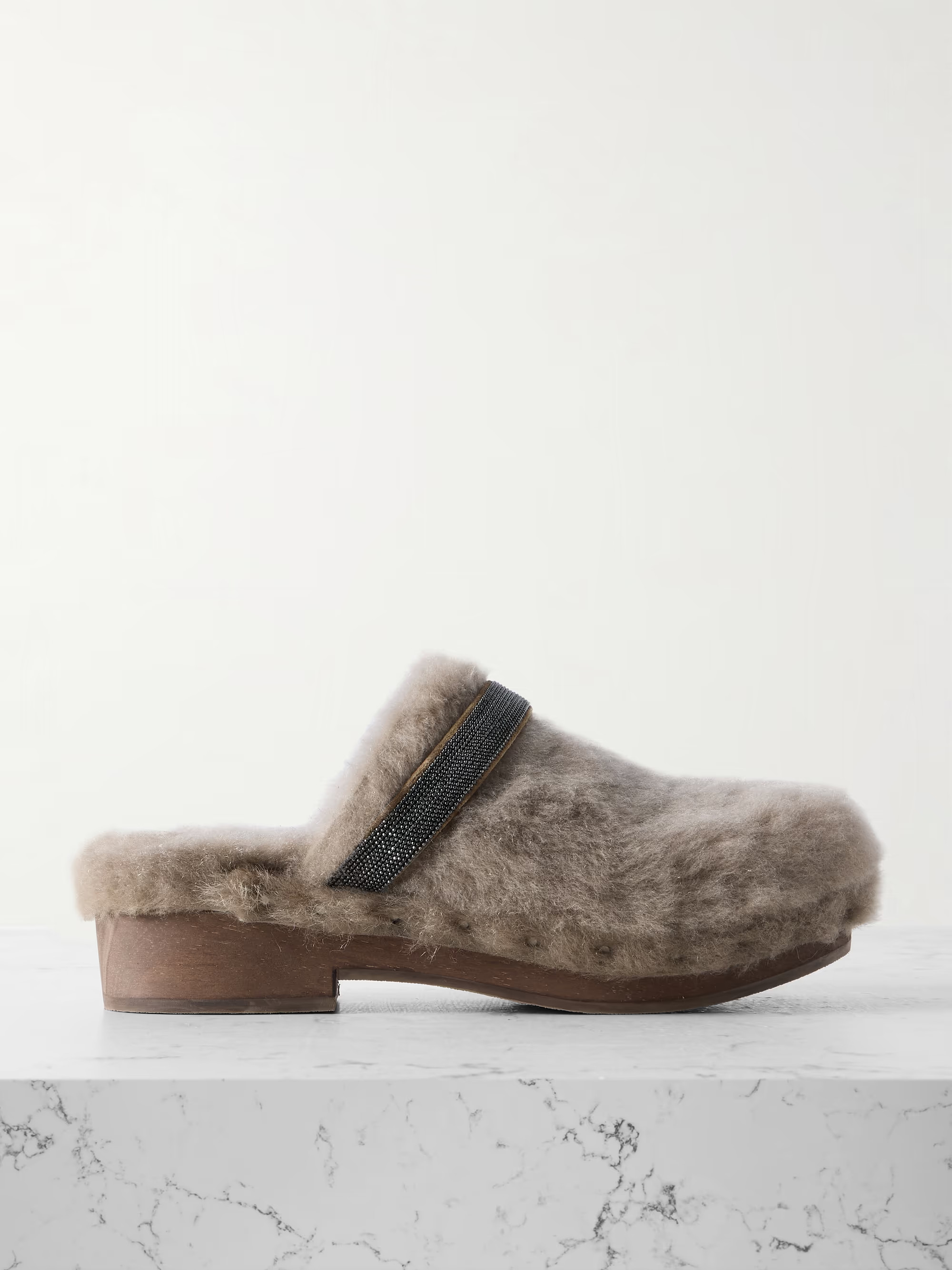 Bead-embellished shearling clogs | NET-A-PORTER (US)
